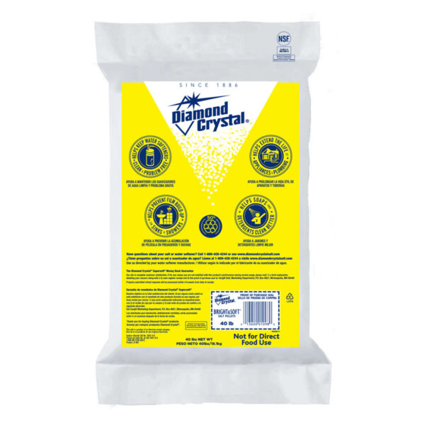 Diamond Crystal - Bright & Soft - Salt Pellets for Water Softeners - Back of a 40 lb. bag